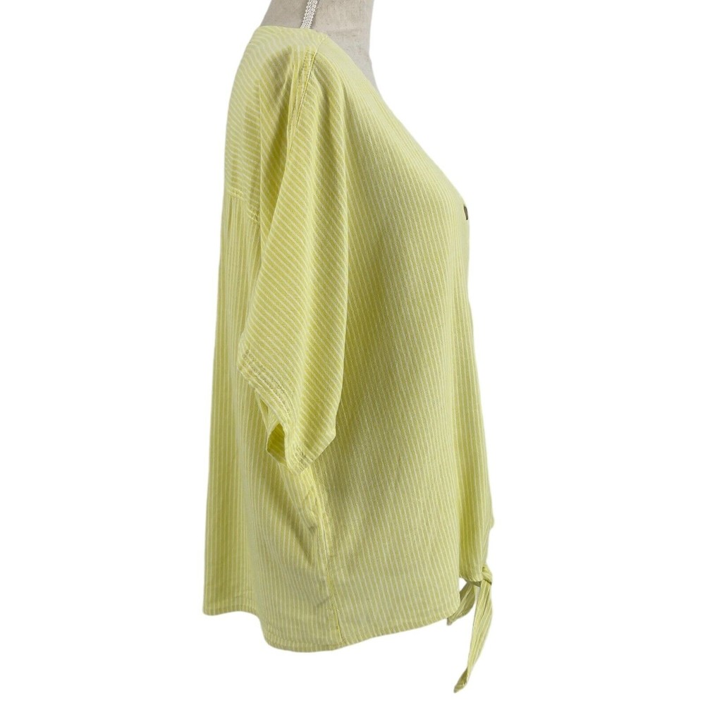 Time Tru Womens Button Front Tie Shirt Relaxed Yellow Stripe Short Sleeve 2XL 20 - Picture 5 of 13